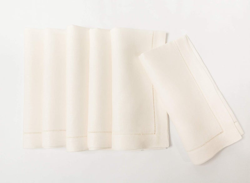 Minhcraft Ivory Linen Hem Stitch Dinner Napkins - Set of 6 20"x20"-Ladder hemstitch 100% Linen Cloth Napkins - Image 1